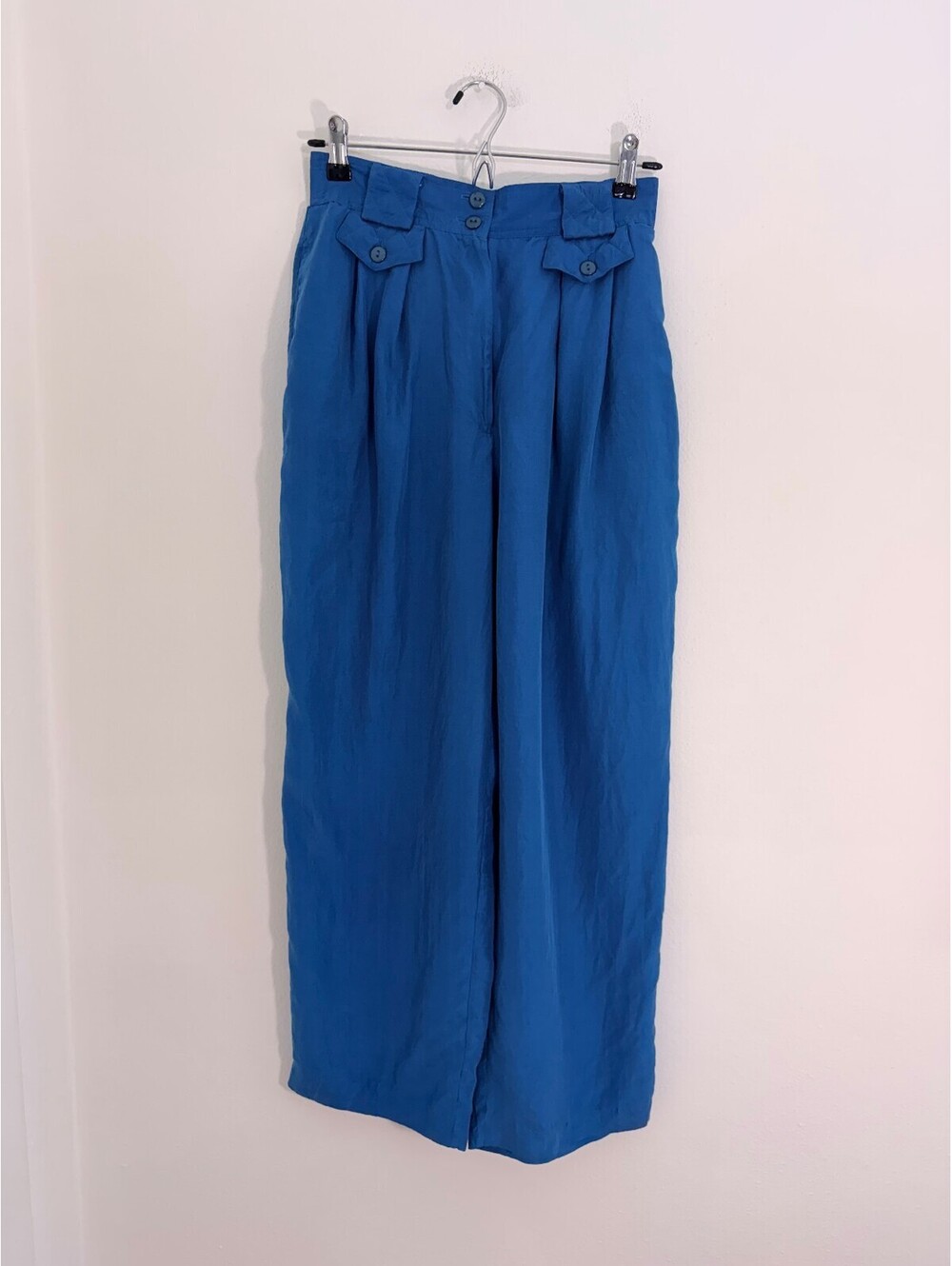 SK & Company 100% Silk Blue Wide Leg Pleated Pants Size S High Rise - Picture 2 of 9